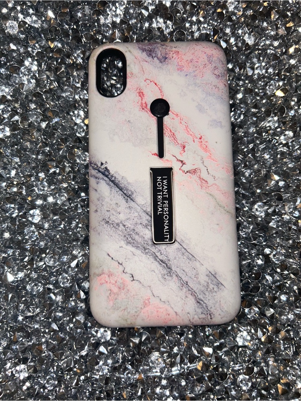 Marble-Print Phone Case with Built-In Kickstand — Pink & Gray iPhone XS Max